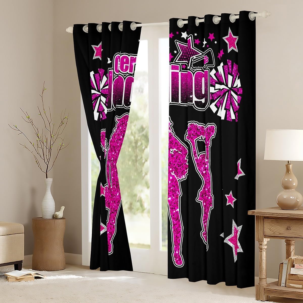 Cortinas de gimnasia para ventana de equipo animador, decoración de dormitorio de niños, niñas, mujeres, adolescentes, decoración de dormitorio,