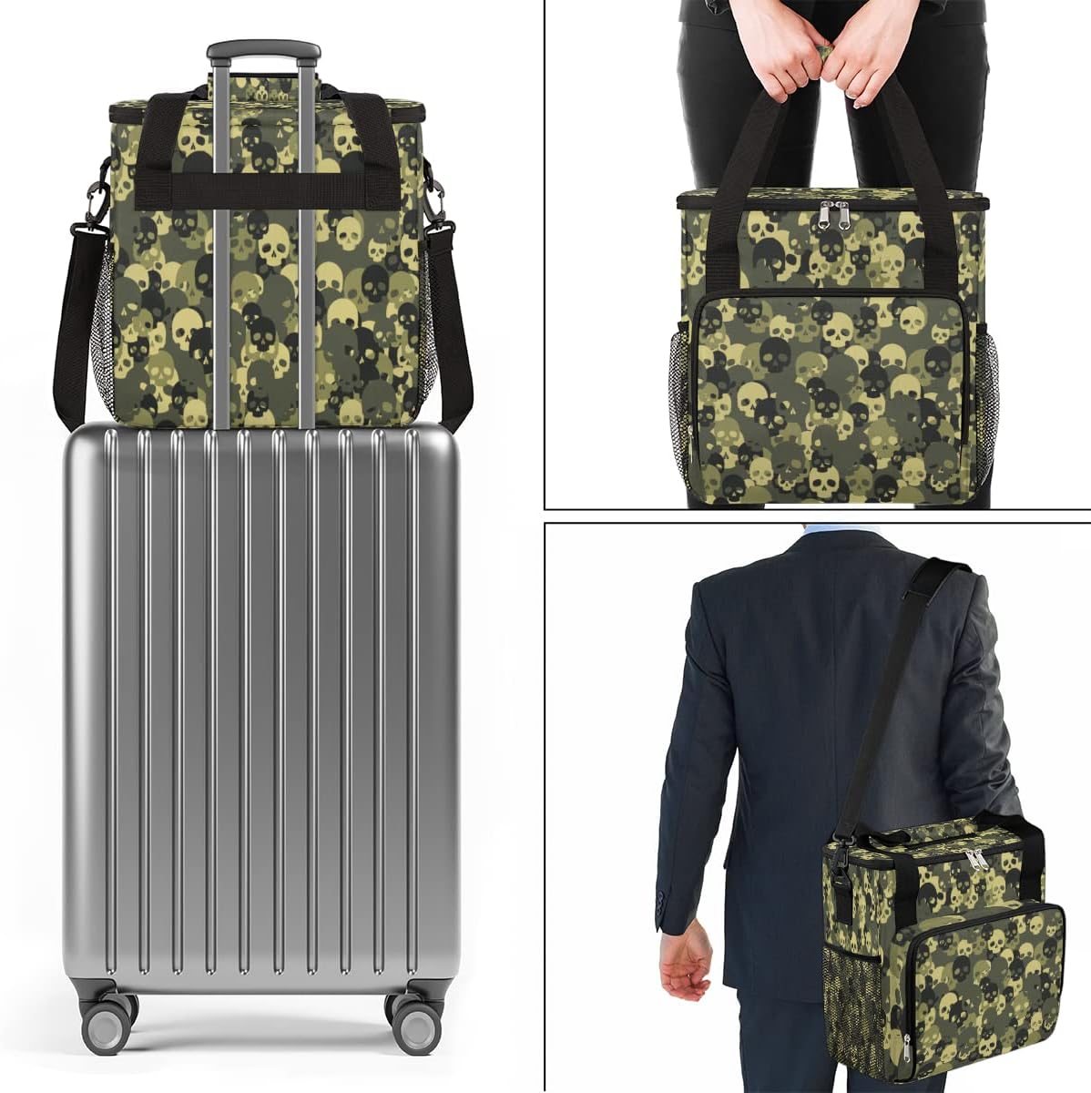 Bolsa de café de camuflaje con diseño de calavera y camuflaje, bolsa de almacenamiento de viaje, compatible con Keurig K-Mini o K-Mini Plus,