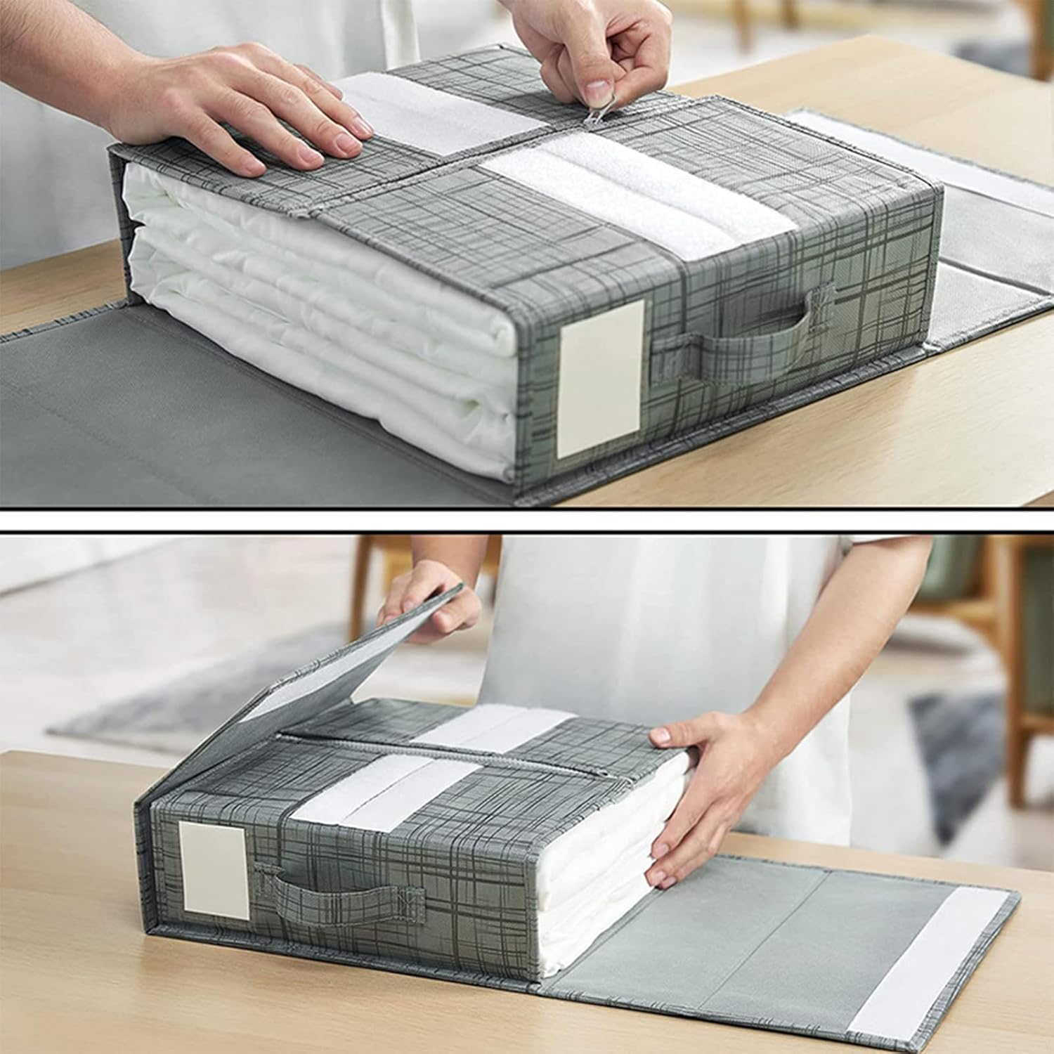 kekafu Organizador de ropa de cama plegable,Contenedores de almacenamiento de tela de lino para sábanas,Fundas nórdicas y fundas de almohada,Cajas