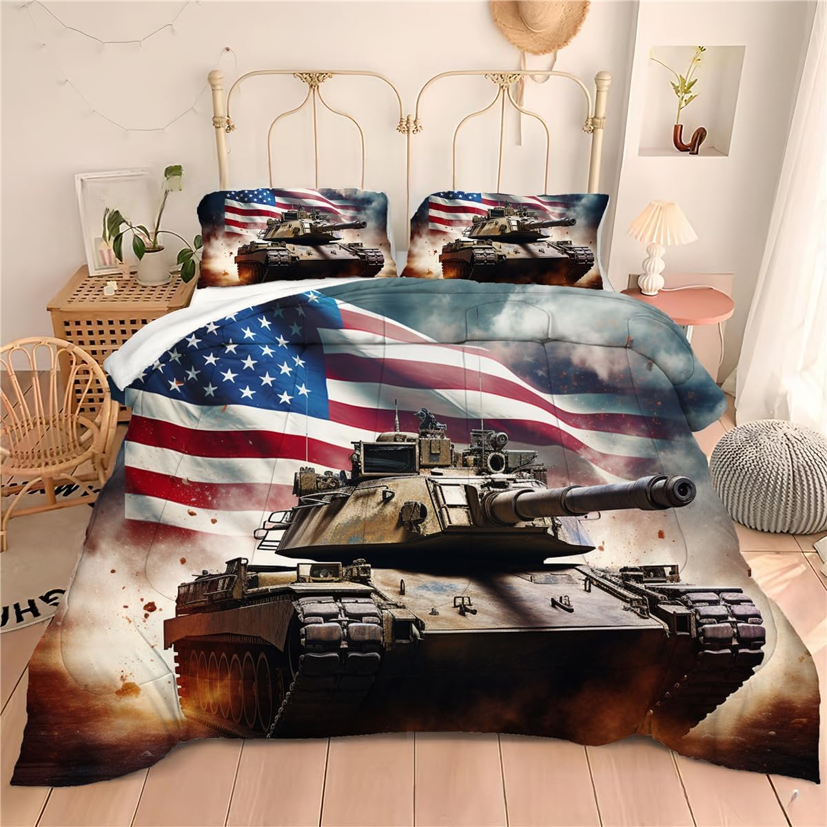 Juego de ropa de cama de combate con hélice militar de pistón en la guerra, edredón de plumón con temática militar para niños, adultos y hombres,