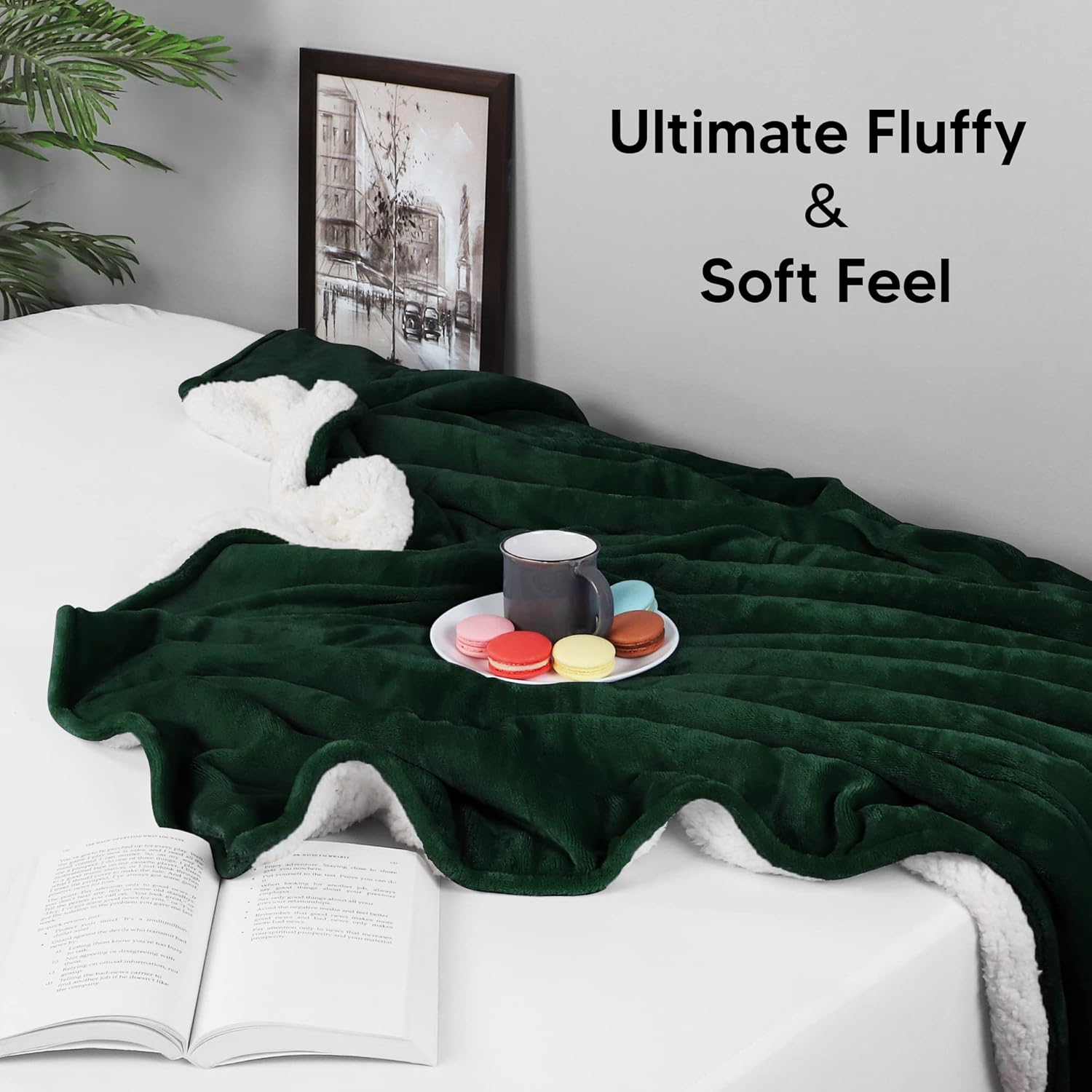 Utopia Bedding Manta Sherpa tamaño Queen Verde bosque, 90 x 90 pulgadas – Manta reversible de forro polar de felpa gruesa y cálida de 480 GSM para