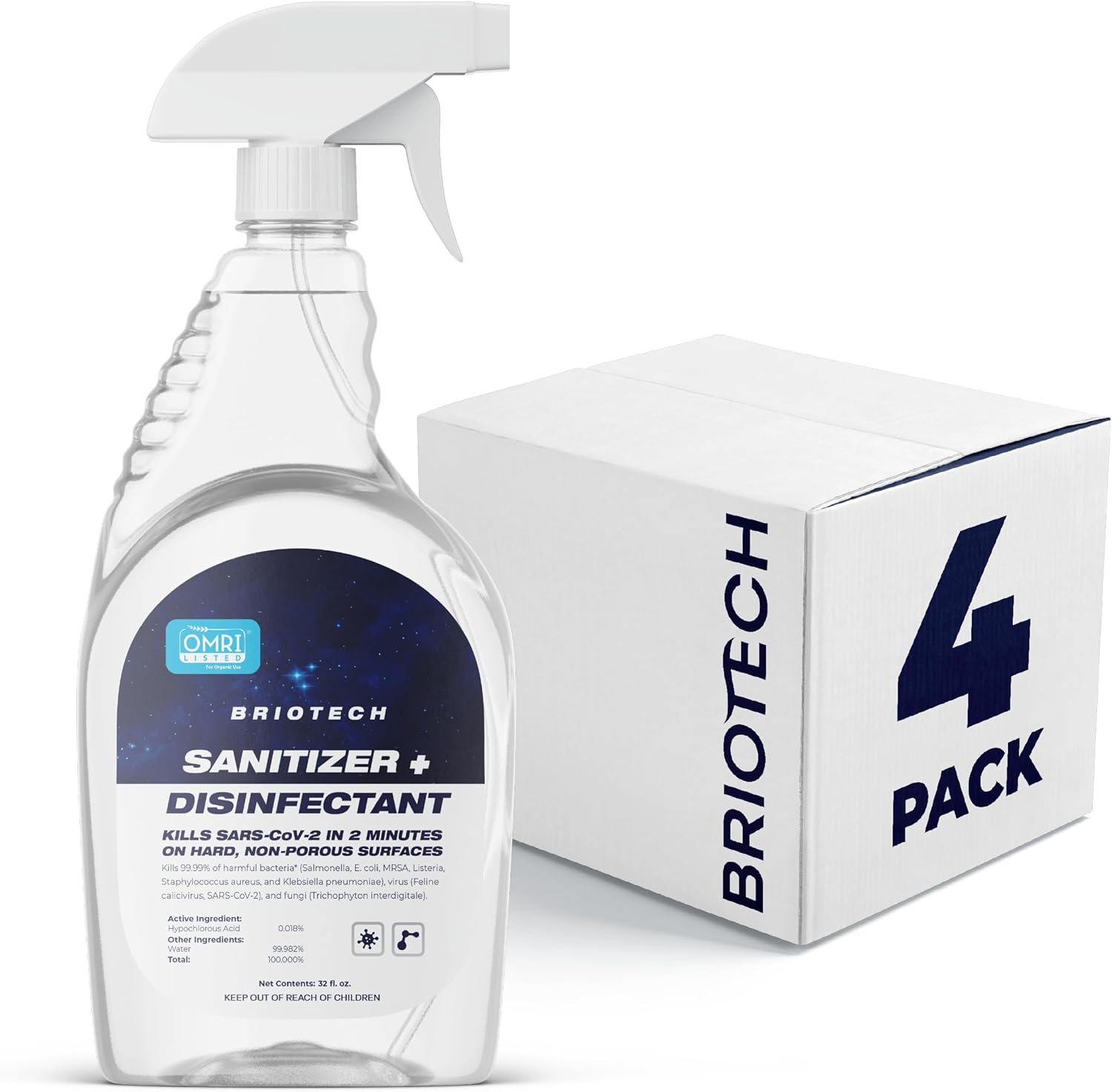 BRIOTECH Desinfectante + desinfectante en aerosol hipocloroso, mata el 99.99% de los virus y bacterias, elimina el olor, lo suficientemente suave