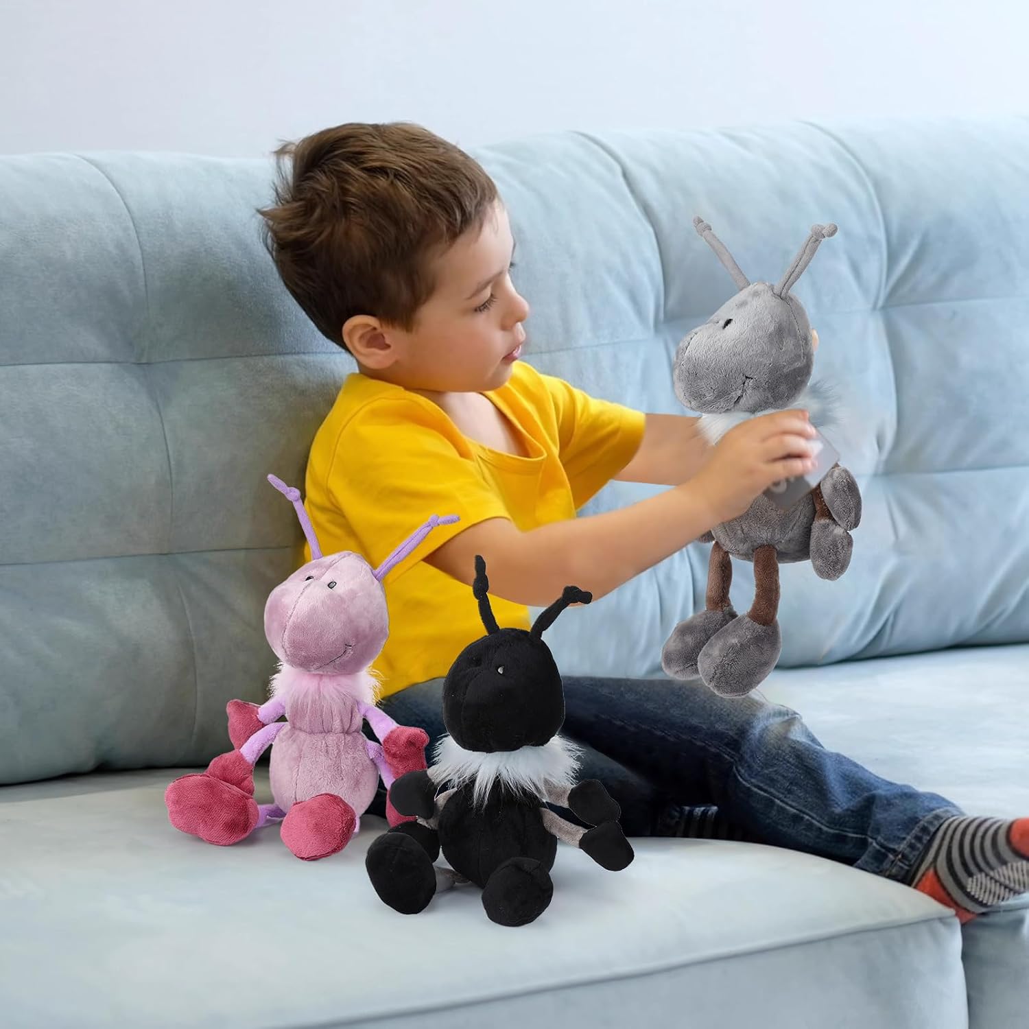 Shappy 3 piezas de peluche de hormigas con bufanda, animal de peluche suave de hormigas para cumpleaños, vacaciones, fiestas, regalos, decoración