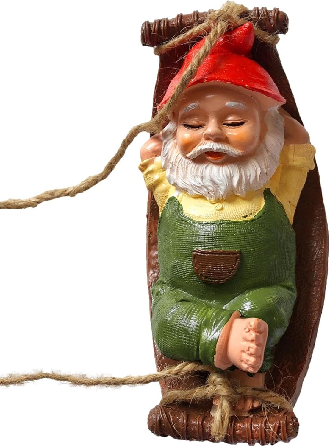 Divertidos gnomos de jardín, bonitos gnomos decorativos para exteriores, estatua colgante para exteriores, gnomo soñoliento en hamaca de hojas