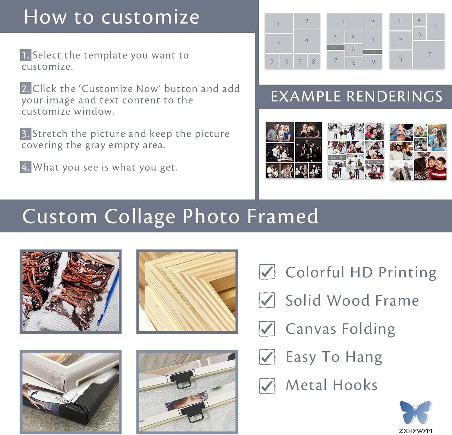 ZXHYWYM Póster de fotos en lienzo personalizado, collage de fotos múltiples, impresiones de lienzo personalizadas con múltiples fotos, coloca tu