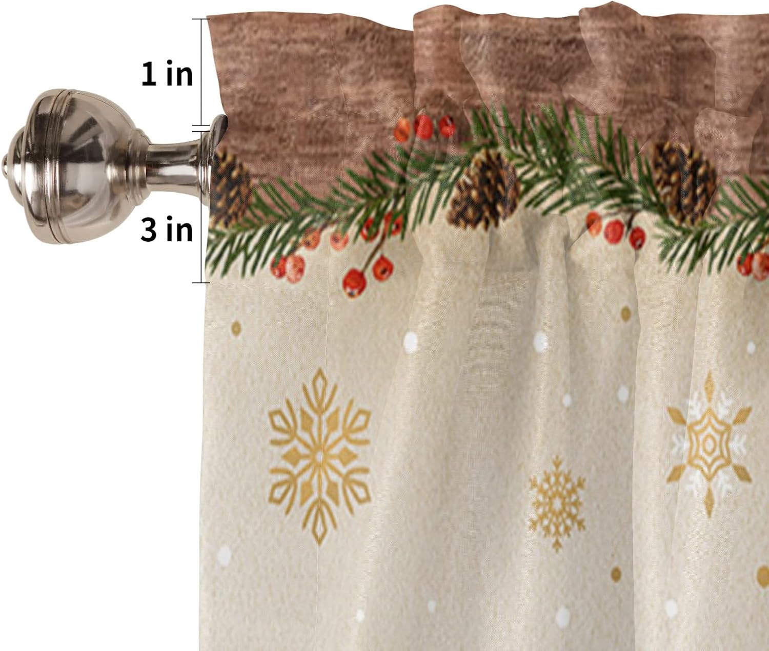 Cenefa de cortina de Navidad de 54 x 18 pulgadas, cenefas de muñeco de nieve para ventana, cortinas con bolsillo para barra, cortina corta de encaje