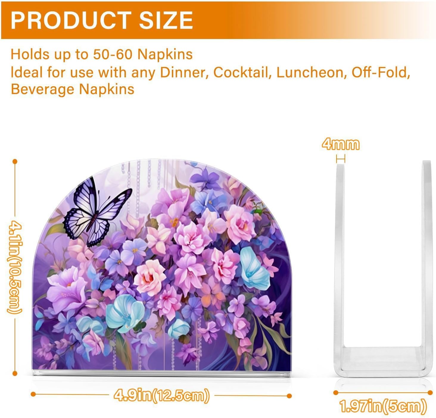 Napkin Holder Butterfly Flowers Napkin Holders for Tables, Clear Acrylic Napkin Holders Cocktail Napkin Holder for Kitchen Restaurant Bar Home Decor