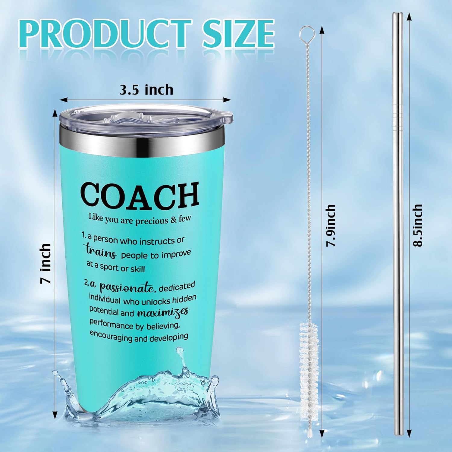 Paquete de 6 vasos de viaje de acero inoxidable de 20 onzas con tapa, popote y cepillo, regalo de agradecimiento para hombres y mujeres, voleibol,