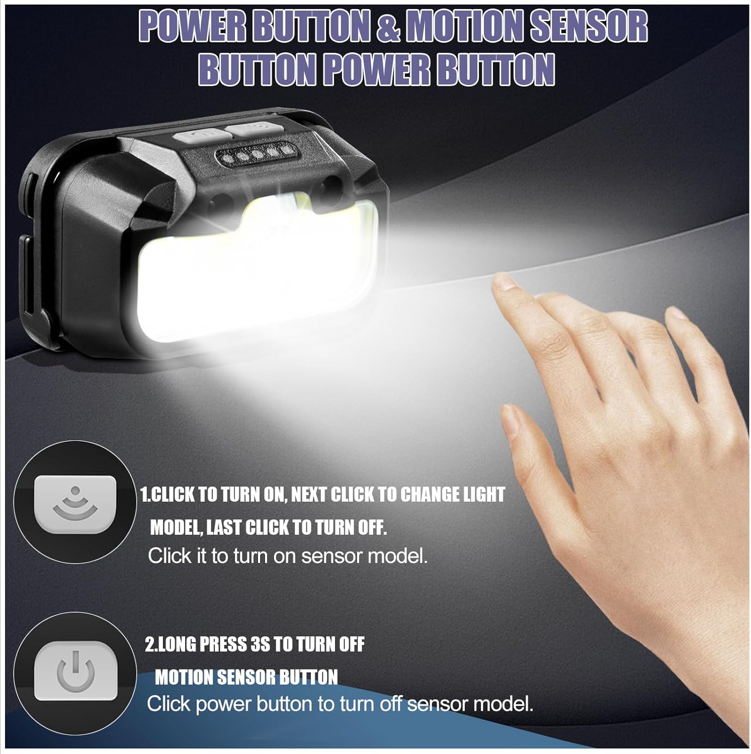 Yacig Linterna frontal recargable, 1300 lúmenes LED con luz rojaverdeblanca, 7 modelos con sensor de movimiento impermeable, luz de cabeza ligera