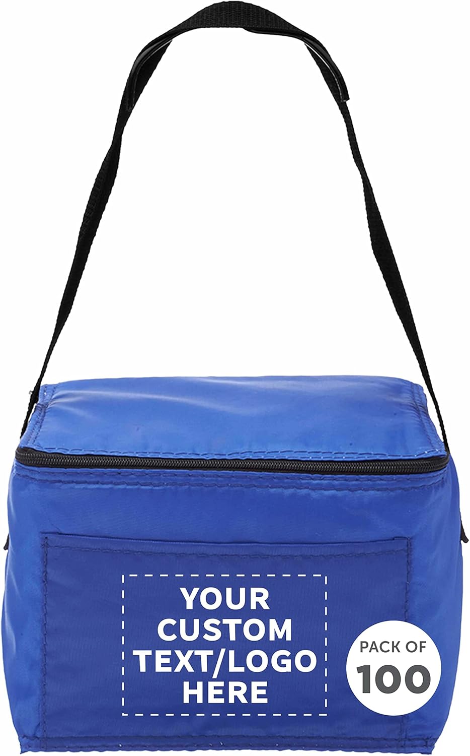 DISCOUNT PROMOS Juego de 100 bolsas de almuerzo pequeñas personalizadas, paquete a granel personalizado, aisladas, se adapta a 6 latas, perfectas