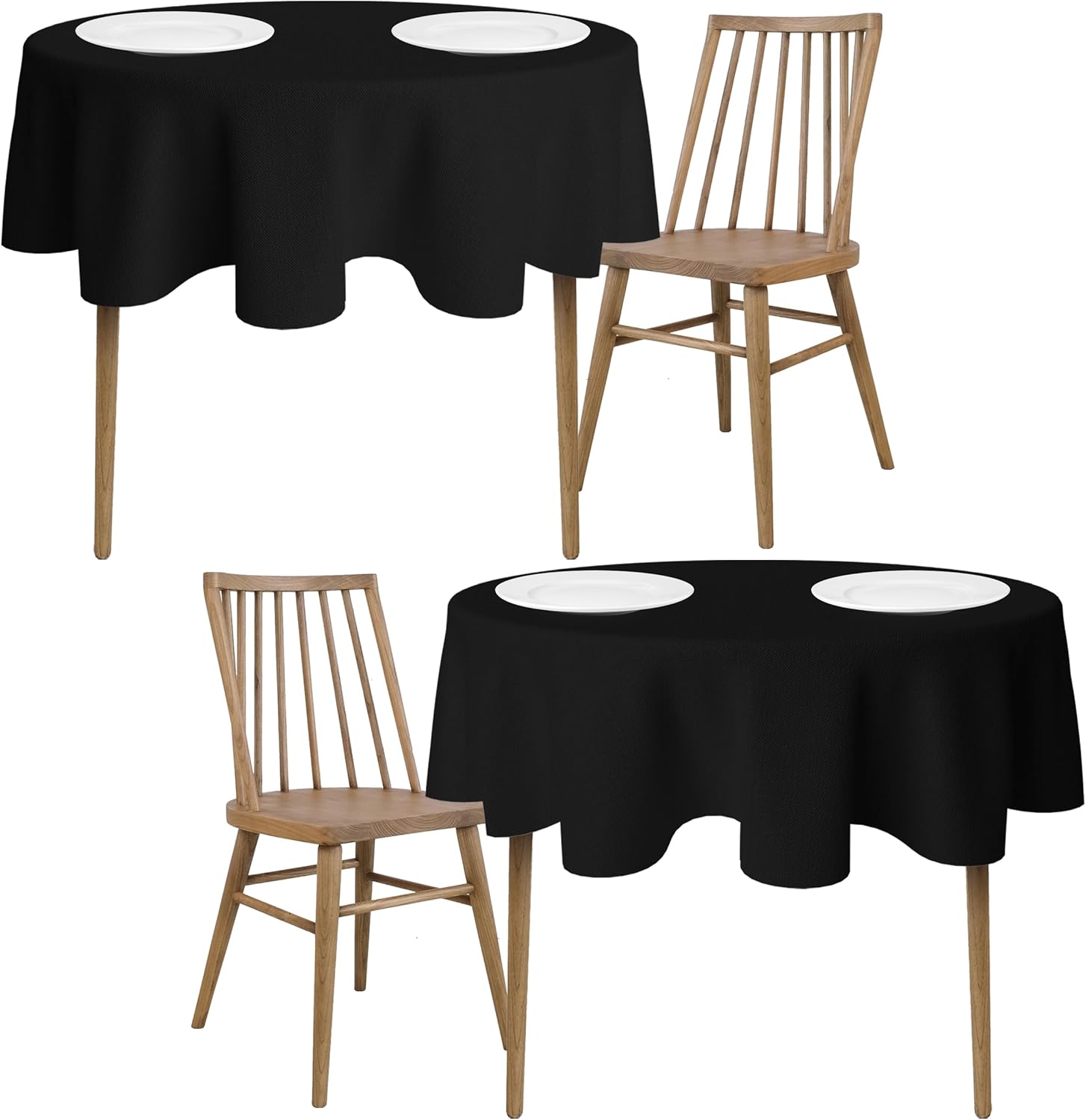 Paquete de 2 manteles redondos negros de 60 pulgadas para mesas de 20-48 pulgadas Mantel de tela de poliéster lavable texturizada de alta calidad de