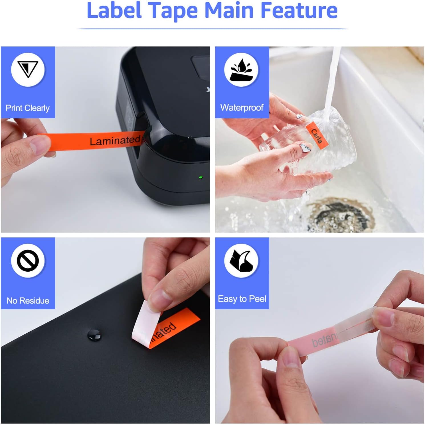 Paquete de 2 cintas de etiquetas compatibles con Brother P-Touch TZe-B21 TZ-B21 TZeB21 TZB21 TZB21 negro sobre naranja, laminado fluorescente de
