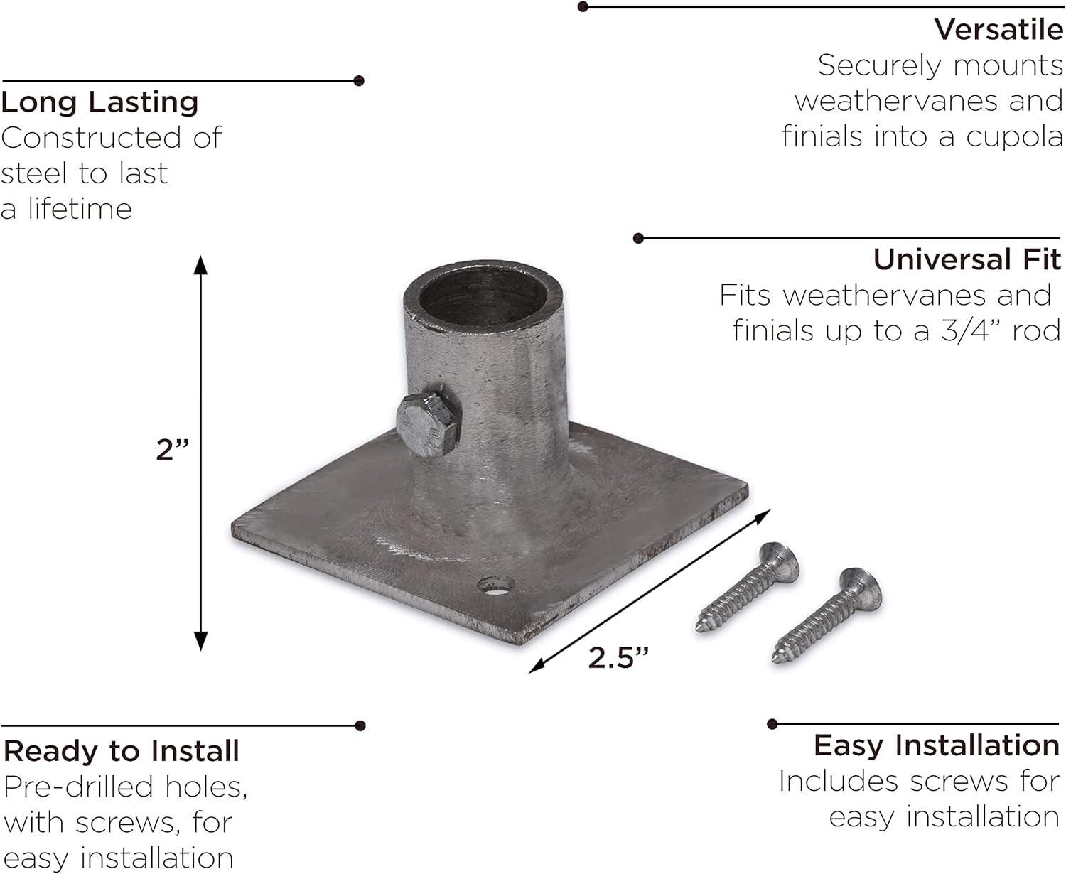 Good Directions, Inc. 410 Weathervane and Finial Installing Inside, Good Directions Cupola Mount, plateado