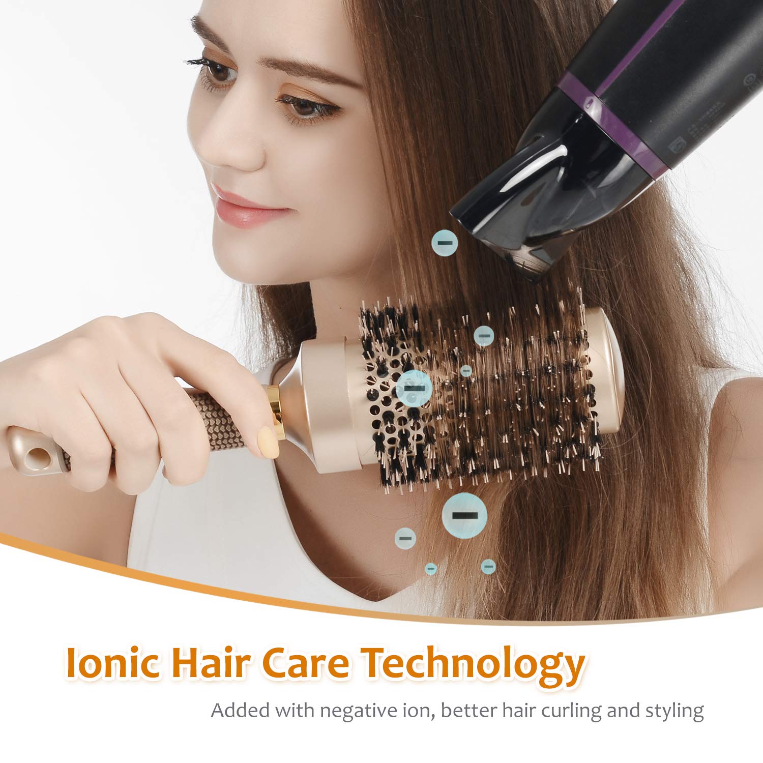 Sndyi Cepillo redondo para secado y desenredar el cabello, 1 cepillo de pelo nano térmico de cerámica y tecnología iónica con cerdas de jabalí, 1
