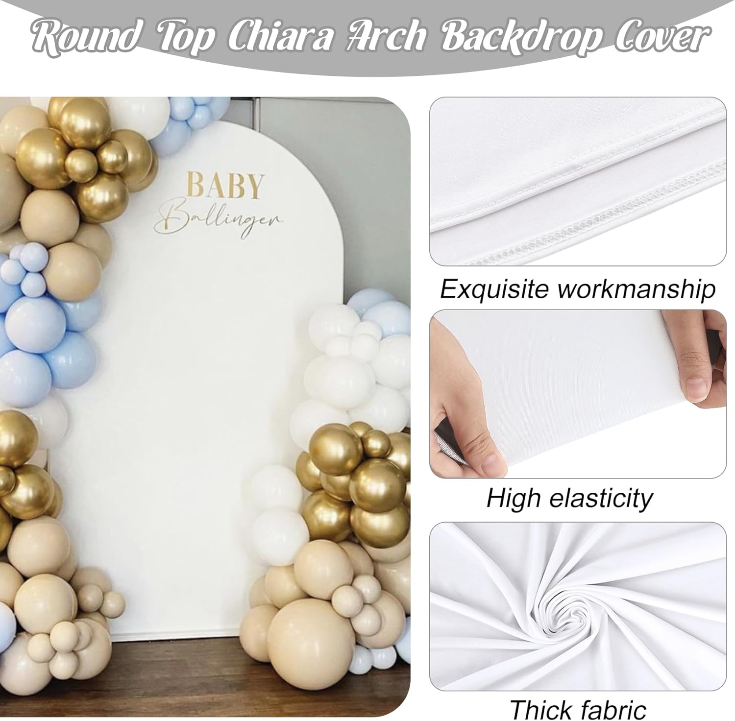Juego de 3 fundas de elastano ajustadas para arco de boda, cubierta de fondo de arco blanco, fundas de fondo para telón de fondo de Chiara con parte