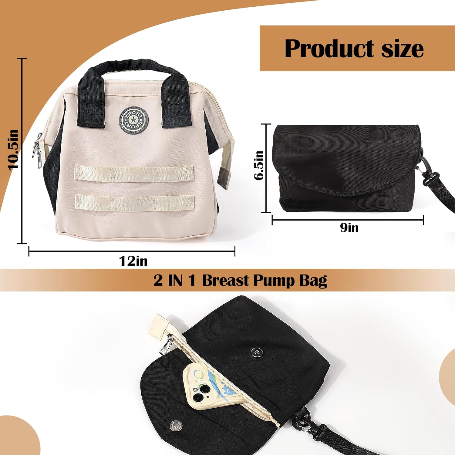 Bolsa de extracción de leche 2 en 1, bolsa portátil para mochilahombrocuerpo cruzado compatible con Momcozy Bolsa de viaje para extractor de leche