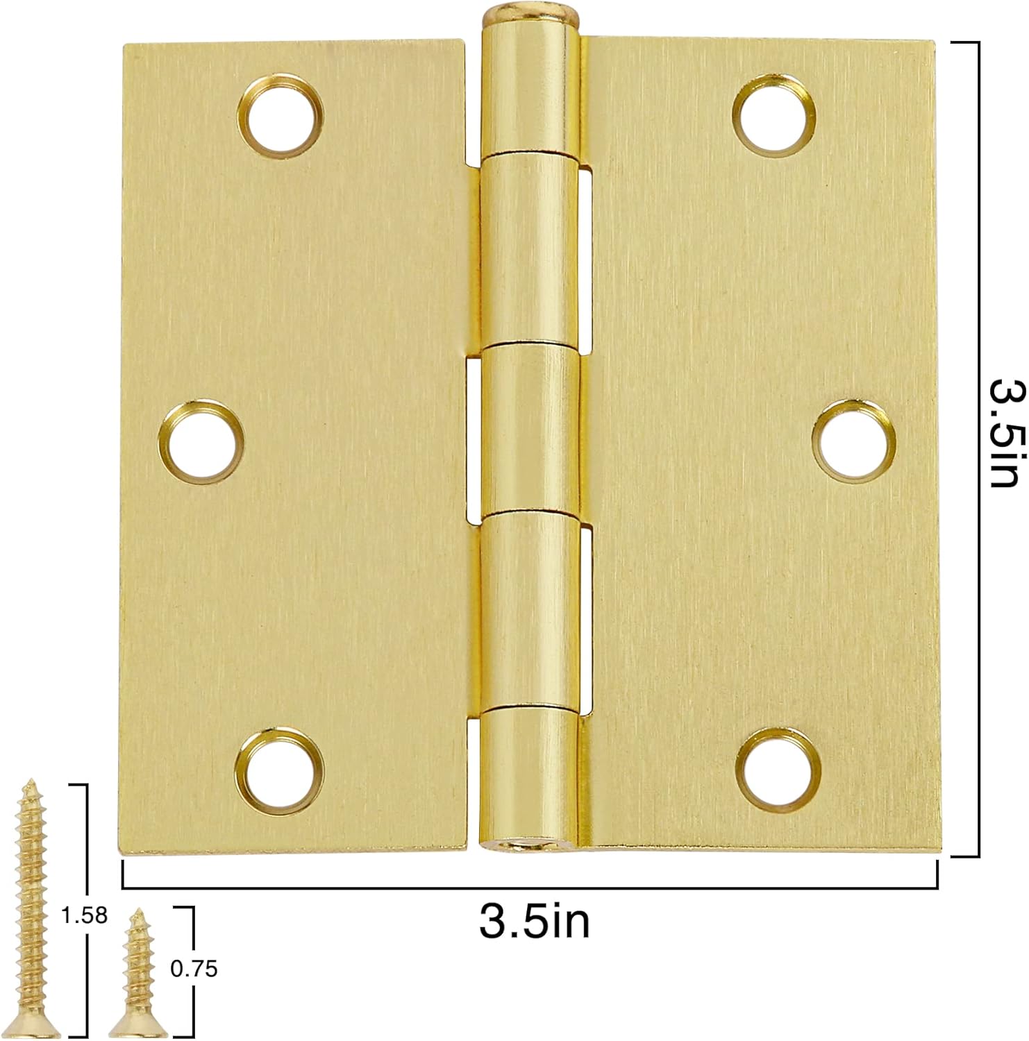 Bisagras cuadradas de 3.5 pulgadas de radio 58 para puerta, color dorado, paquete de 3 bisagras de puerta redondeadas para puertas interiores de 3