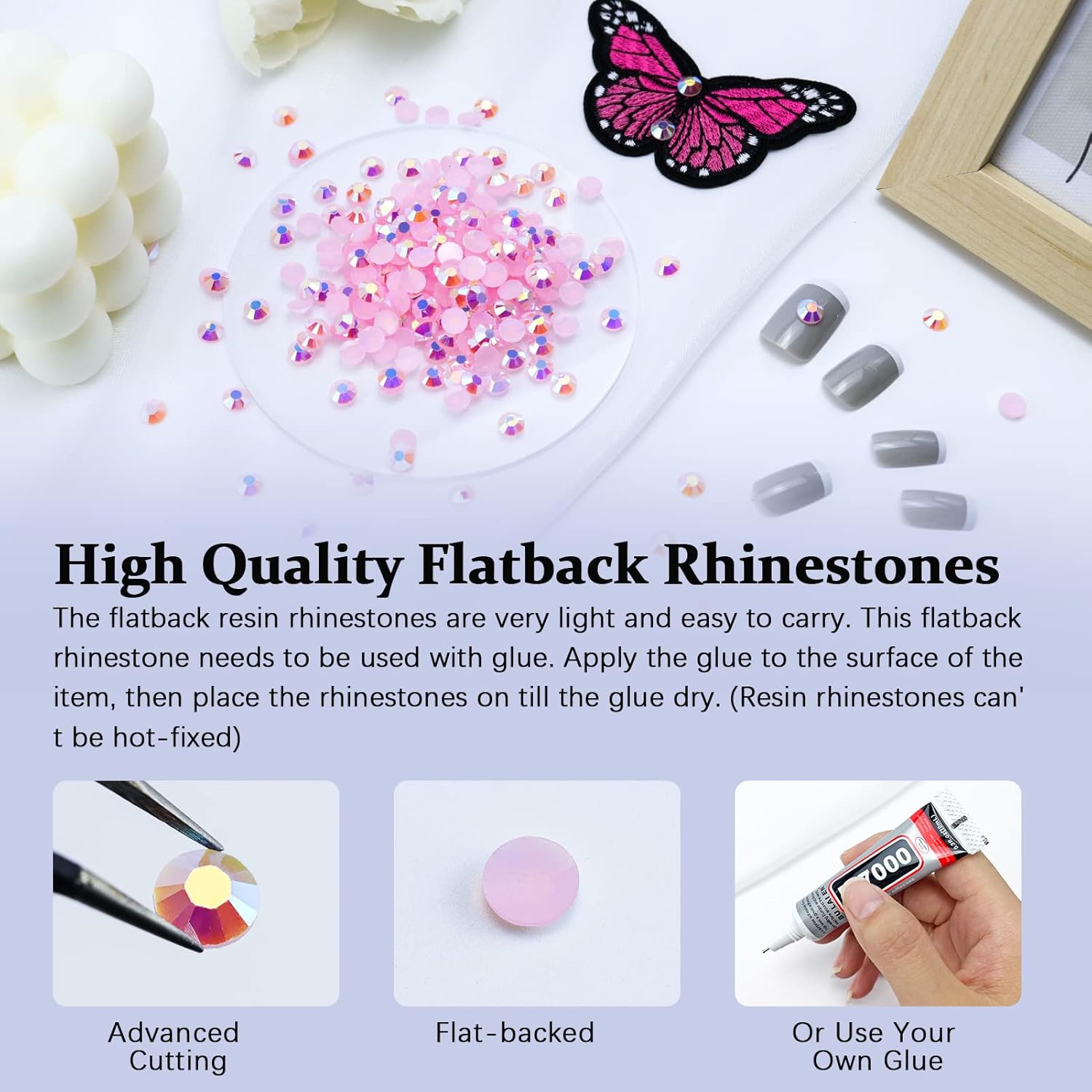 3000 diamantes de imitación de resina de 0.118 pulgadas con parte trasera plana, color rosa claro AB para tazas, botellas, vasos, decoración de