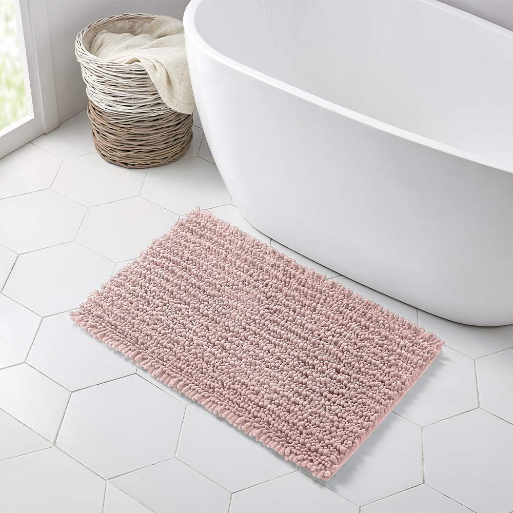 Walensee – Alfombra grande para baño, antideslizante, 32 x 20 pulgadas color rosa polvoriento, absorbente y muy suave, felpilla peluda, extragruesa,