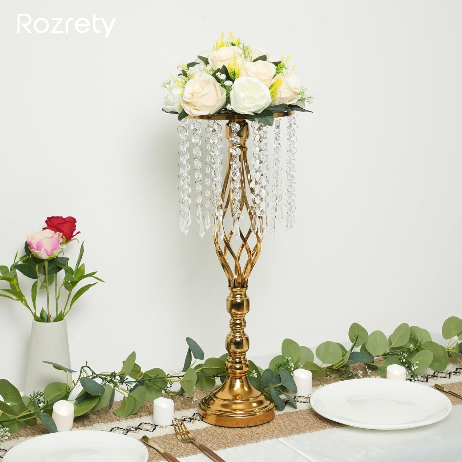 Centros de mesa dorados para mesa de boda, soporte de flores de cristal de metal de 21.6 pulgadas de alto, centro de mesa para fiestas, eventos,