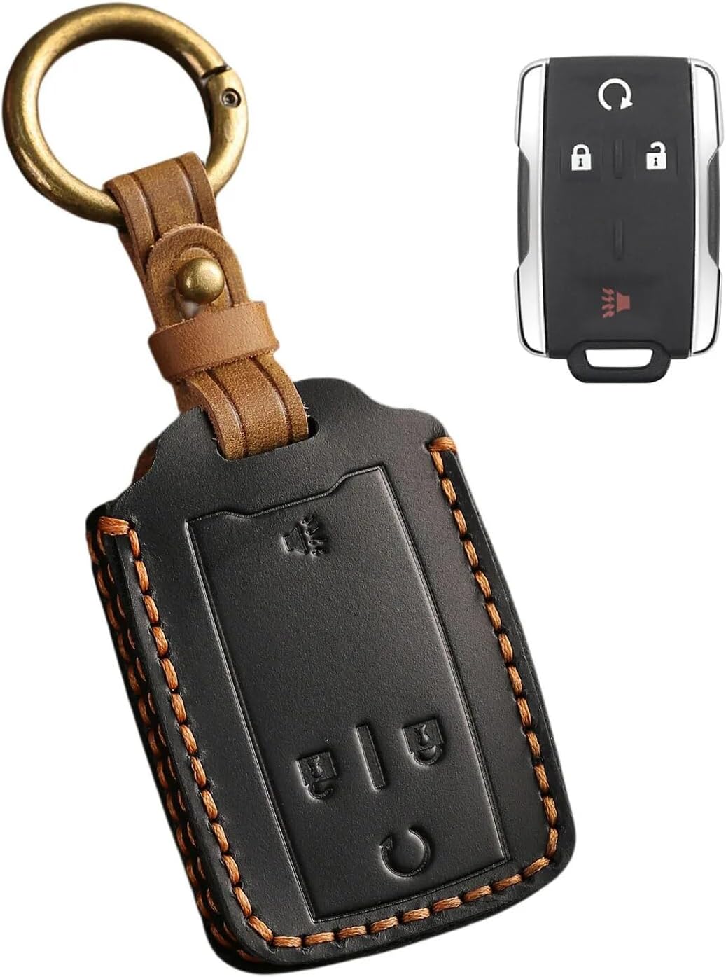 Funda de cuero genuino para llavero inteligente de 4 botones para GMC Canyon Remote Key Holder Protector (negro)