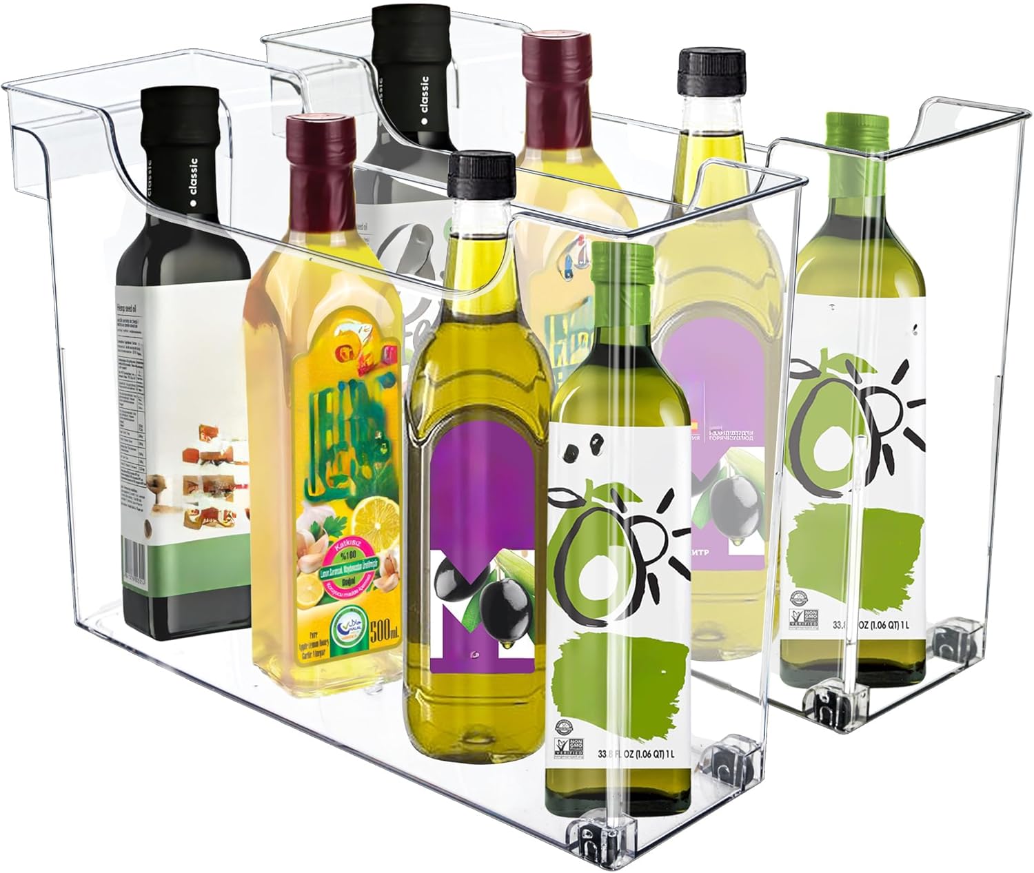 Juego de 2 contenedores organizadores de refrigerador enrollables, cajones extraíbles para armarios de cocina, contenedor de almacenamiento de