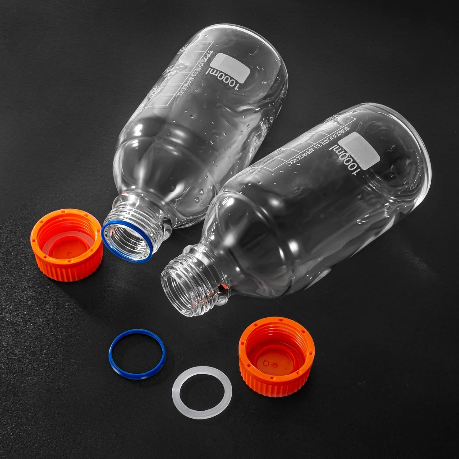 Botellas redondas de almacenamiento de medios de 33.8 fl oz con tapa de rosca GL45, vidrio de borosilicato, temperatura máxima 249.8 F, paquete de 3