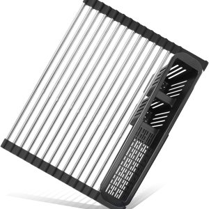 CLNGAI Escurridor de platos enrollable, escurridor de platos extensible sobre el fregadero, estante de cocina de acero inoxidable con soporte para CLNGAI Escurridor de platos enrollable, escurridor de platos extensible sobre el fregadero, estante de cocina de acero inoxidable con soporte para