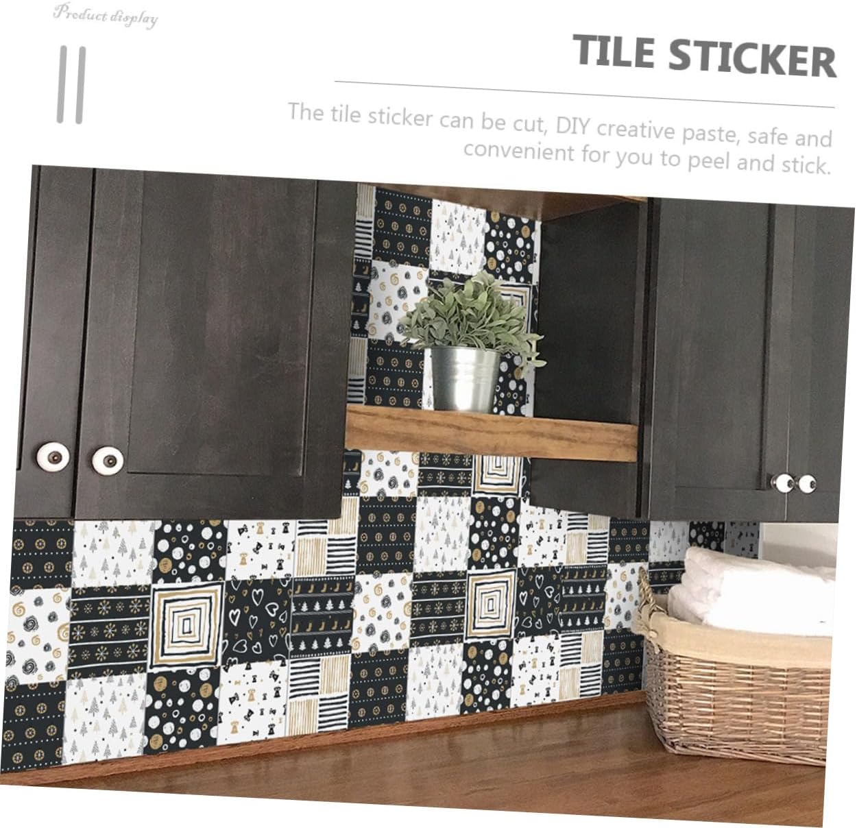 DOITOOL 48 Pcs Wall Sticker Vinyl Wall Tiles Self Adhesive Tile Decals Tile Stickers Bathroom Tile Decals DIY Tile Decals Floor Tile Sticker Peel
