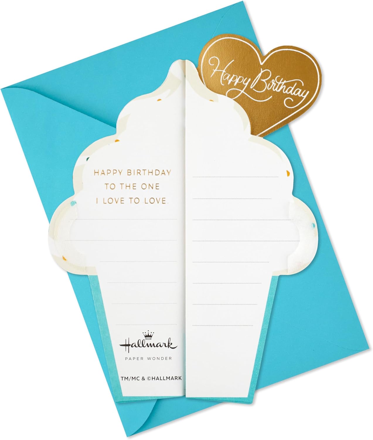 Hallmark Paper Wonder – Tarjeta de cumpleaños romántica desplegable para marido, esposa, novio, novia (cupcake de panal)