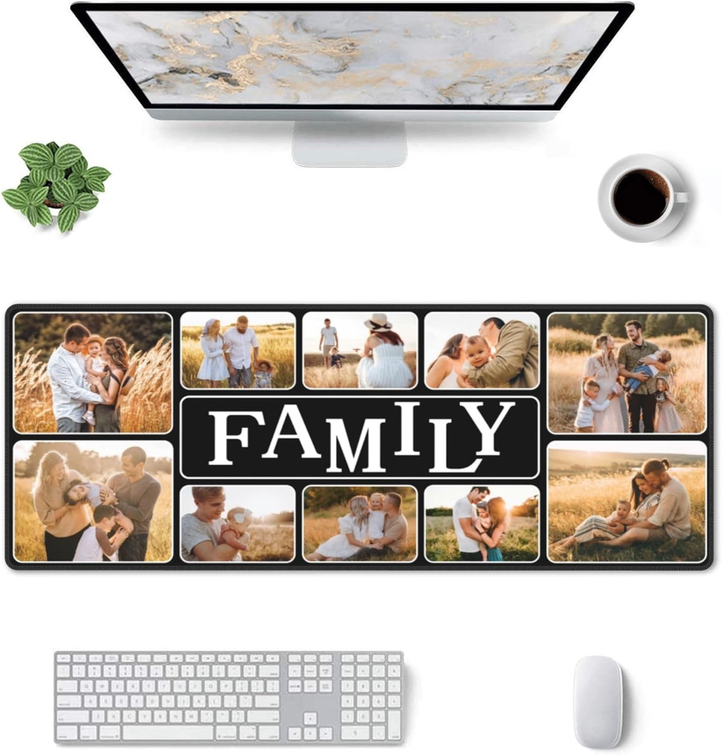 Alfombrilla de mouse personalizada con collage de 10 fotos de 31.5 x 12 pulgadas, alfombrilla de mouse personalizada con diseño familiar,