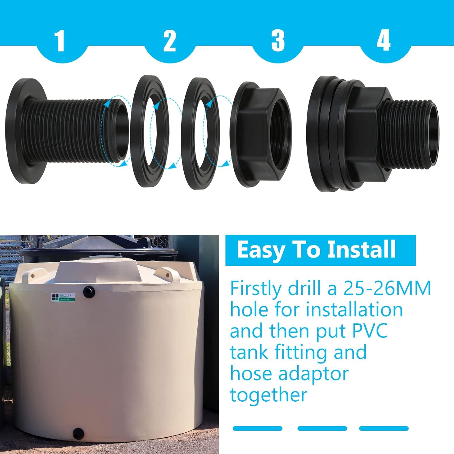 8 piezas de montaje de mamparo de PVC macho de 34 pulgadas, conector de tanque de agua hembra de 12 pulgada, conector de tanque de doble rosca para