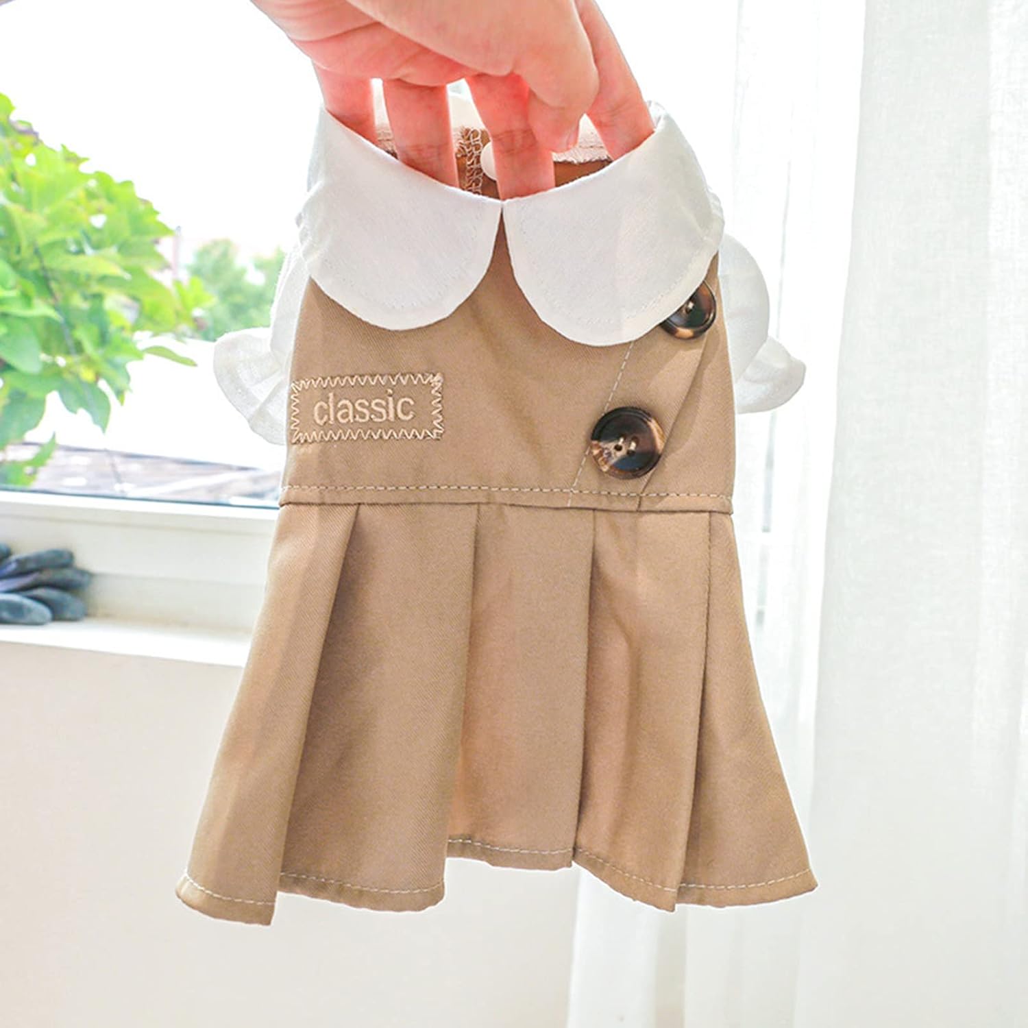 Cuello de muñeca para perro, elástico, exquisita artesanía, ropa de poliéster para cachorro, con botón retro, compatible con gato