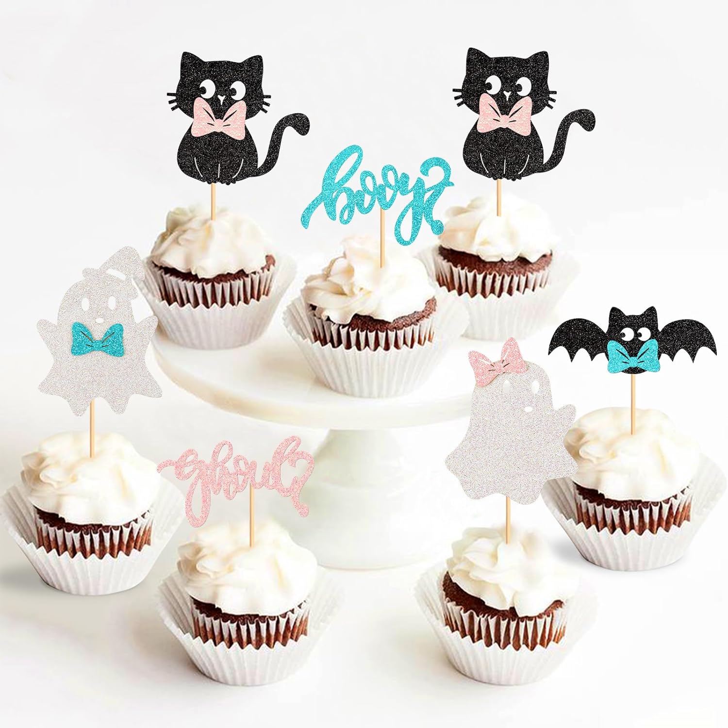 24 piezas de decoración para cupcakes de Halloween para niños o niñas, fantasma, calabaza, uno espeluznante, uno espeluznante, para cupcakes, araña,
