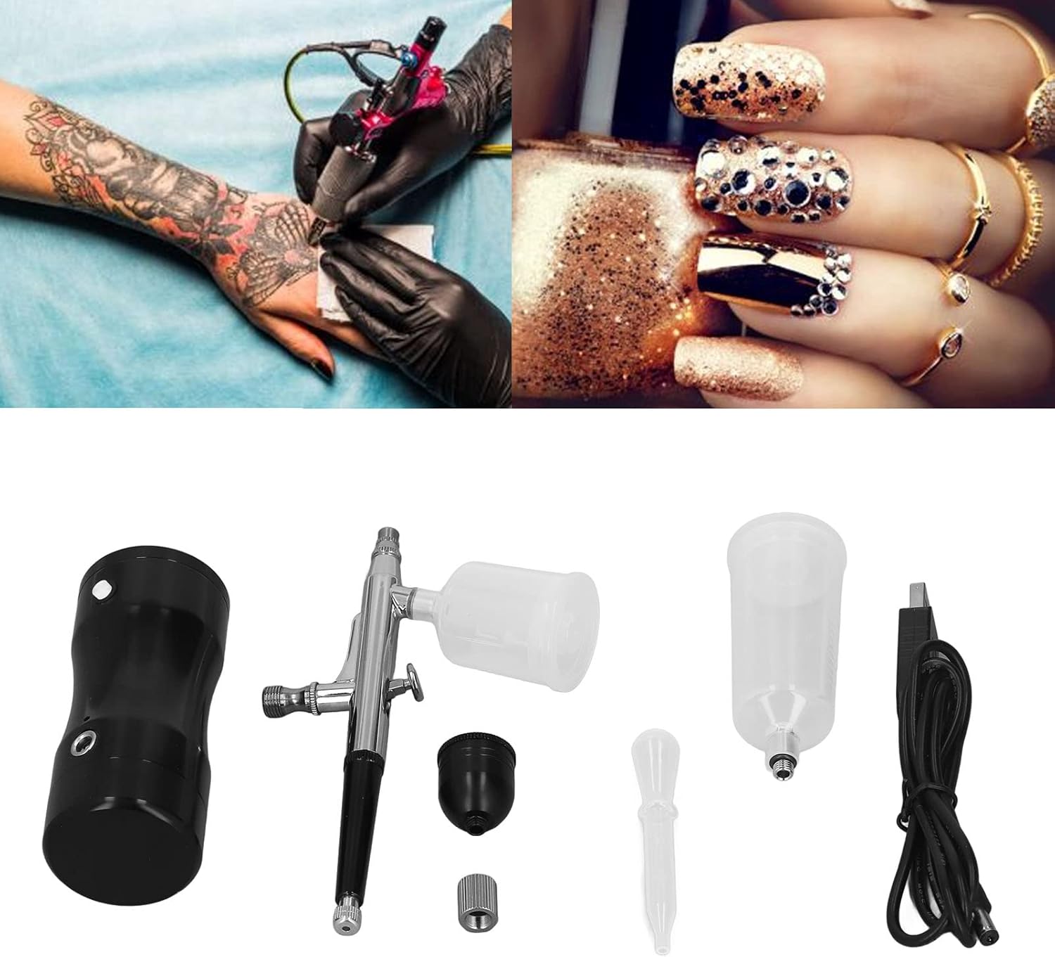 Kit de aerógrafo inalámbrico con compresor, juego de pistola de aerógrafo portátil de mano de 27 PSI, cepillos de aire de carga USB para tatuajes de