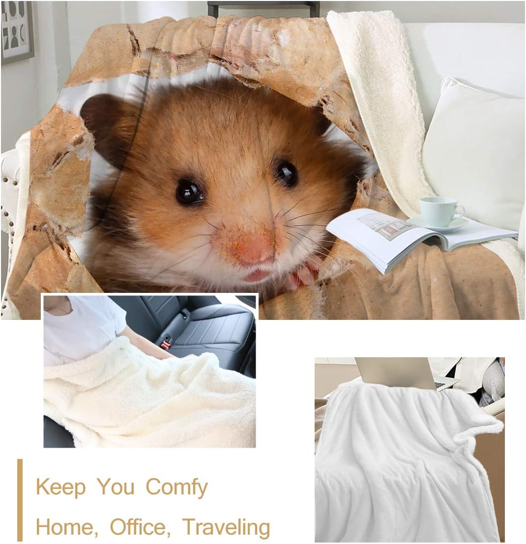 Sleepwish Manta de hámster para niños, manta de felpa de ratón marrón, manta 3D de forro polar, mullida, suave, cálida y acogedora manta para sofá