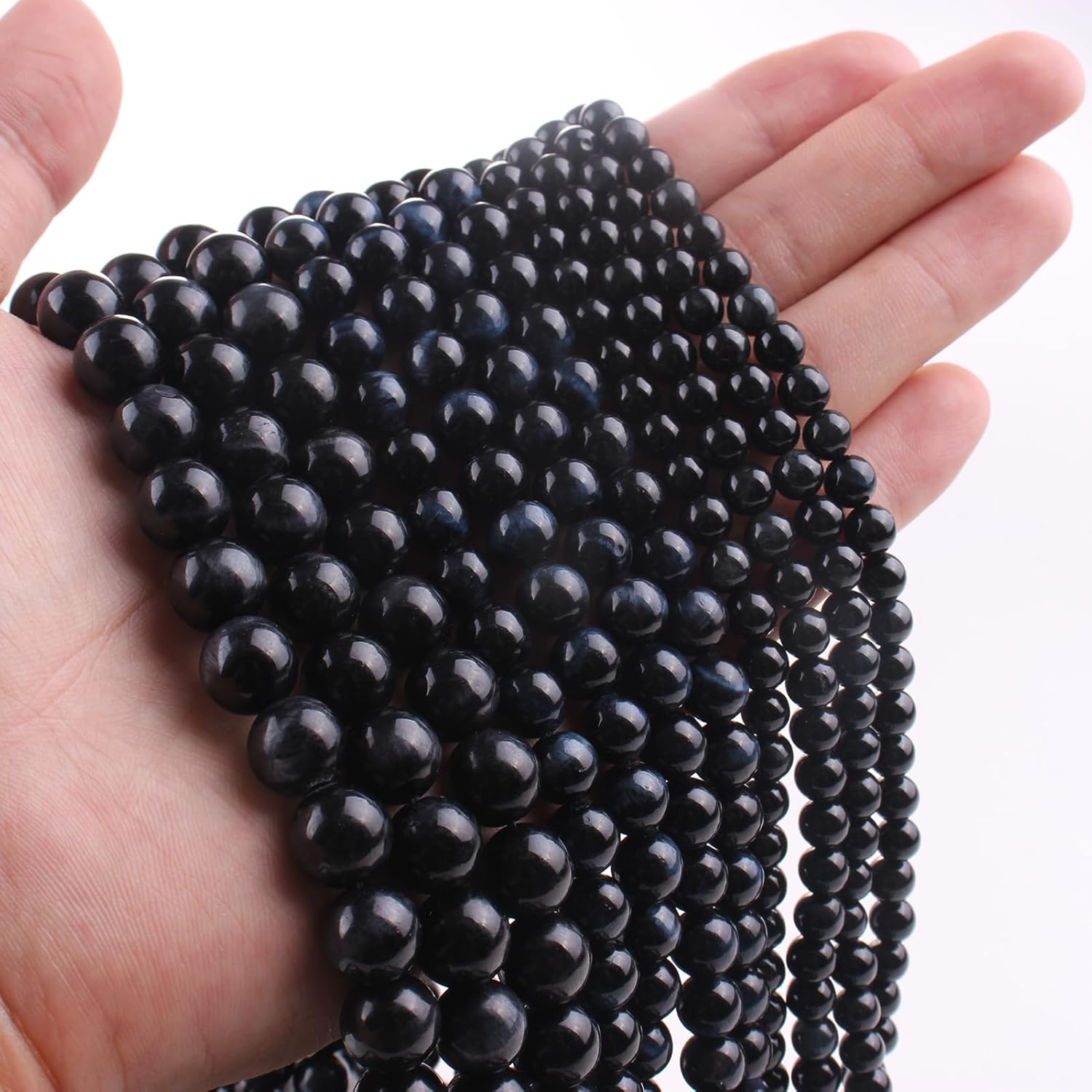 Cuentas sueltas de ojo de tigre redondas, suaves y curativas, piedra energética para fabricación de joyas, 1 hebra de 15 pulgadas (ojo de tigre azul