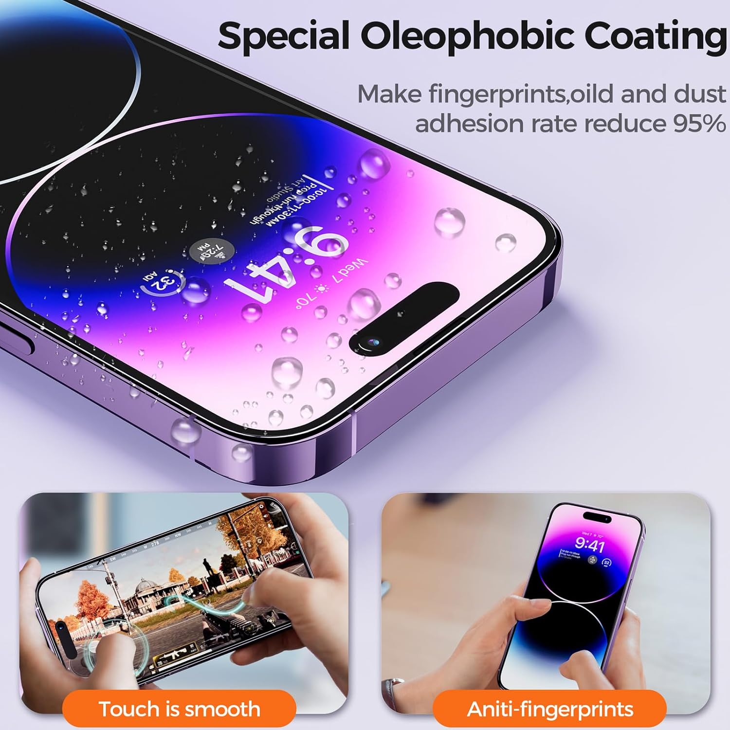 Compatible con iPhone 14 Pro Max, protector de pantalla de vidrio templado (paquete de 3), dureza 9H, resistencia a los arañazos, sin burbujas y