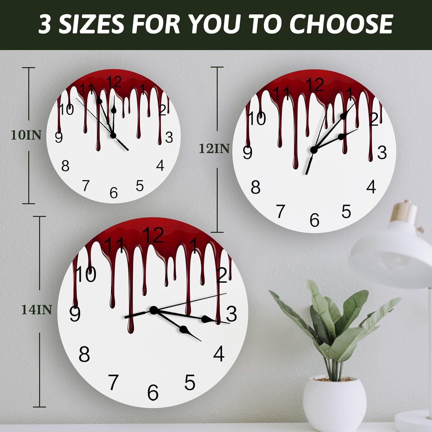 Reloj de pared silencioso sin tictac, decoración del hogar, de terror de Halloween, esfera de número de 10 pulgadas, funciona con pilas, movimiento