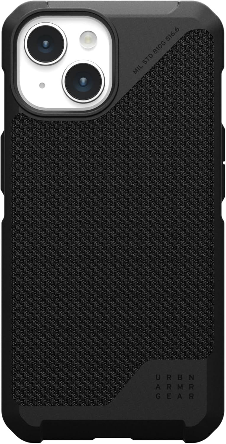 URBAN ARMOR GEAR UAG – Funda compatible con iPhone 15 de 6.1 pulgadas, Metropolis LT Kevlar negro, imán integrado compatible con carga MagSafe,