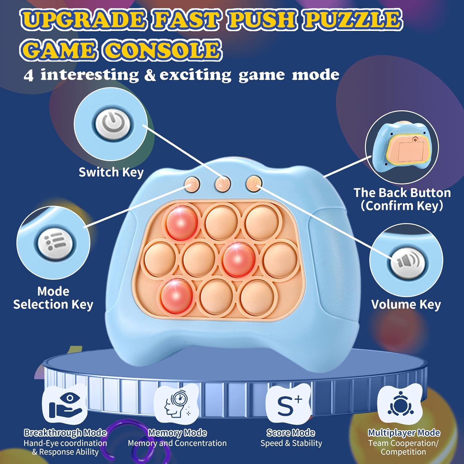 Fast Push Pop Pro Light Up Fidget Bubble Game Controller, Puzzle Pop Pro Game Fidget Juguetes para adultos Consola de juegos antiestrés Antiansiedad
