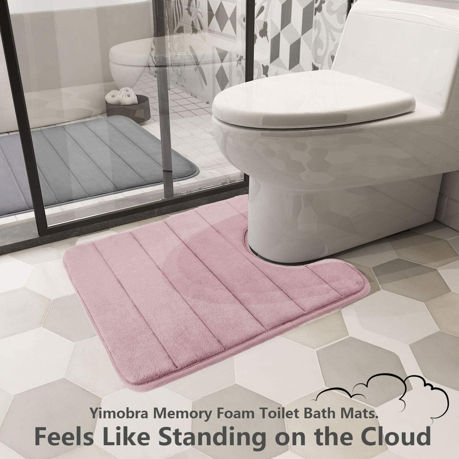 Yimobra – Alfombrilla de baño de espuma viscoelástica en forma de U, suave y cómoda, súper absorción de agua, antideslizante, gruesa, lavable a