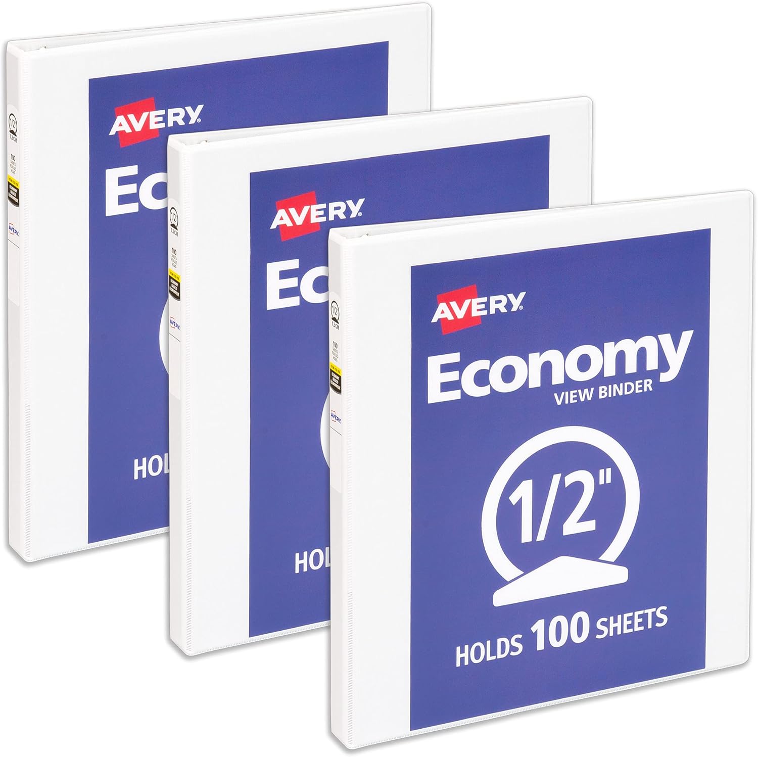 Avery Economy View – Carpeta de 3 anillas, anillos redondos de 12 pulgada, 3 carpetas blancas (05706)
