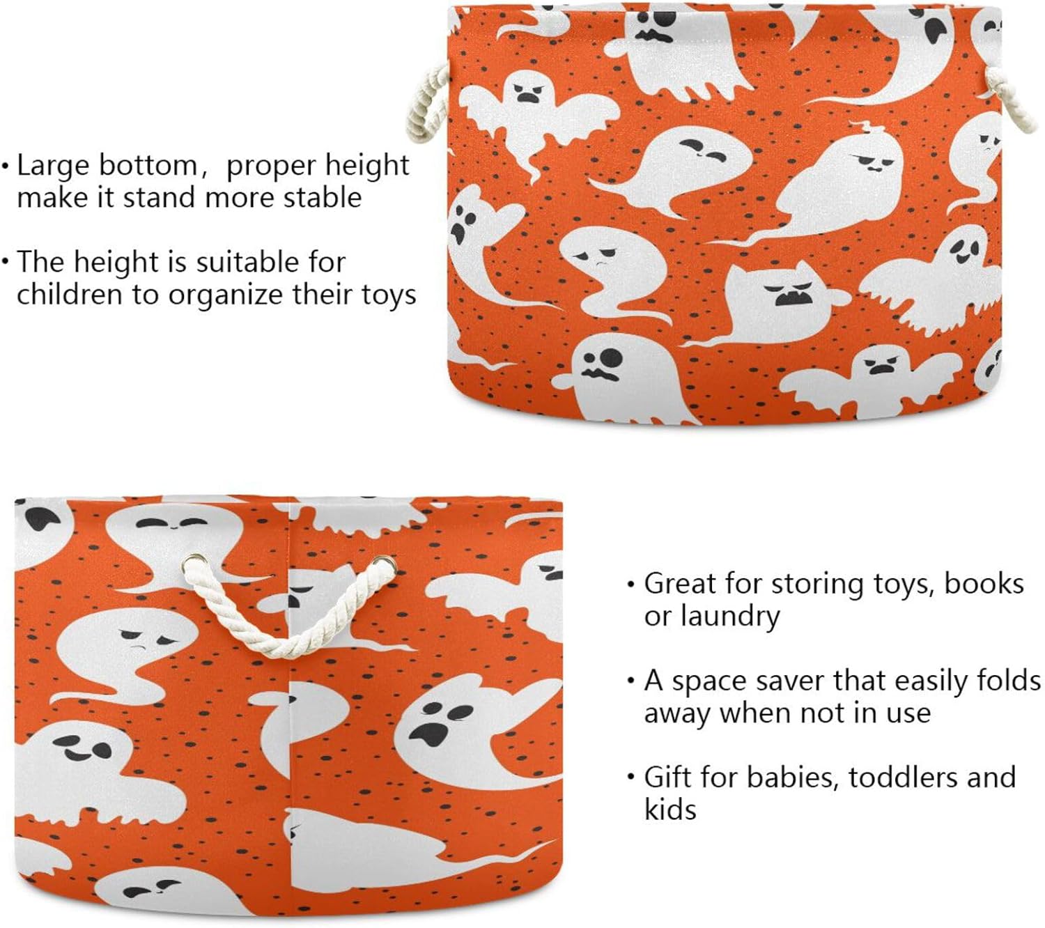 Cesta de almacenamiento extra grande de dibujos animados de Halloween, cesta decorativa para la ropa sucia con asas, cesta de cuerda para ropa,