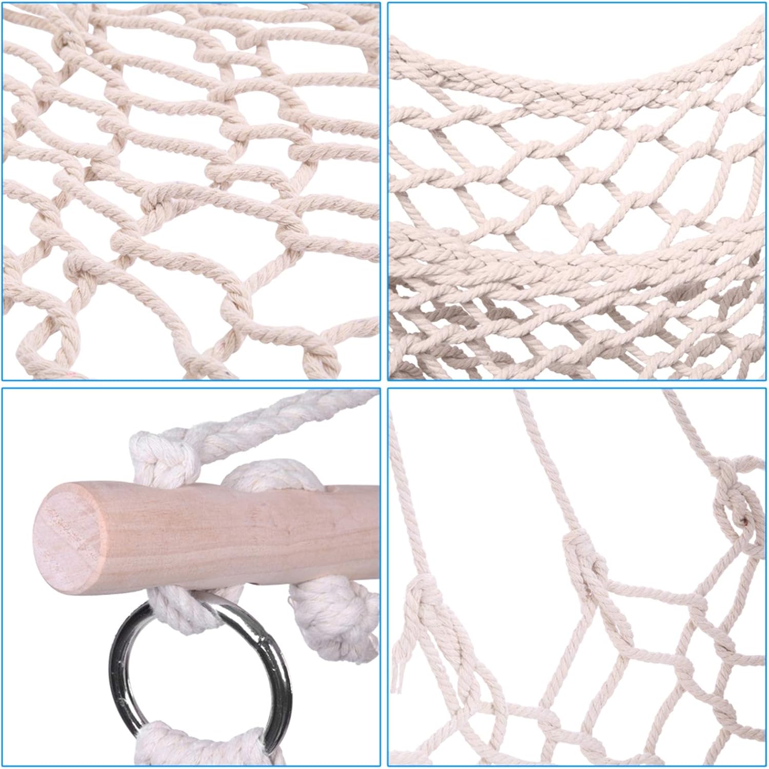 Hamaca colgante para exteriores, con cuerda de algodón y barra de madera, macramé beige, gran aire, silla de cielo para el hogar, interior,
