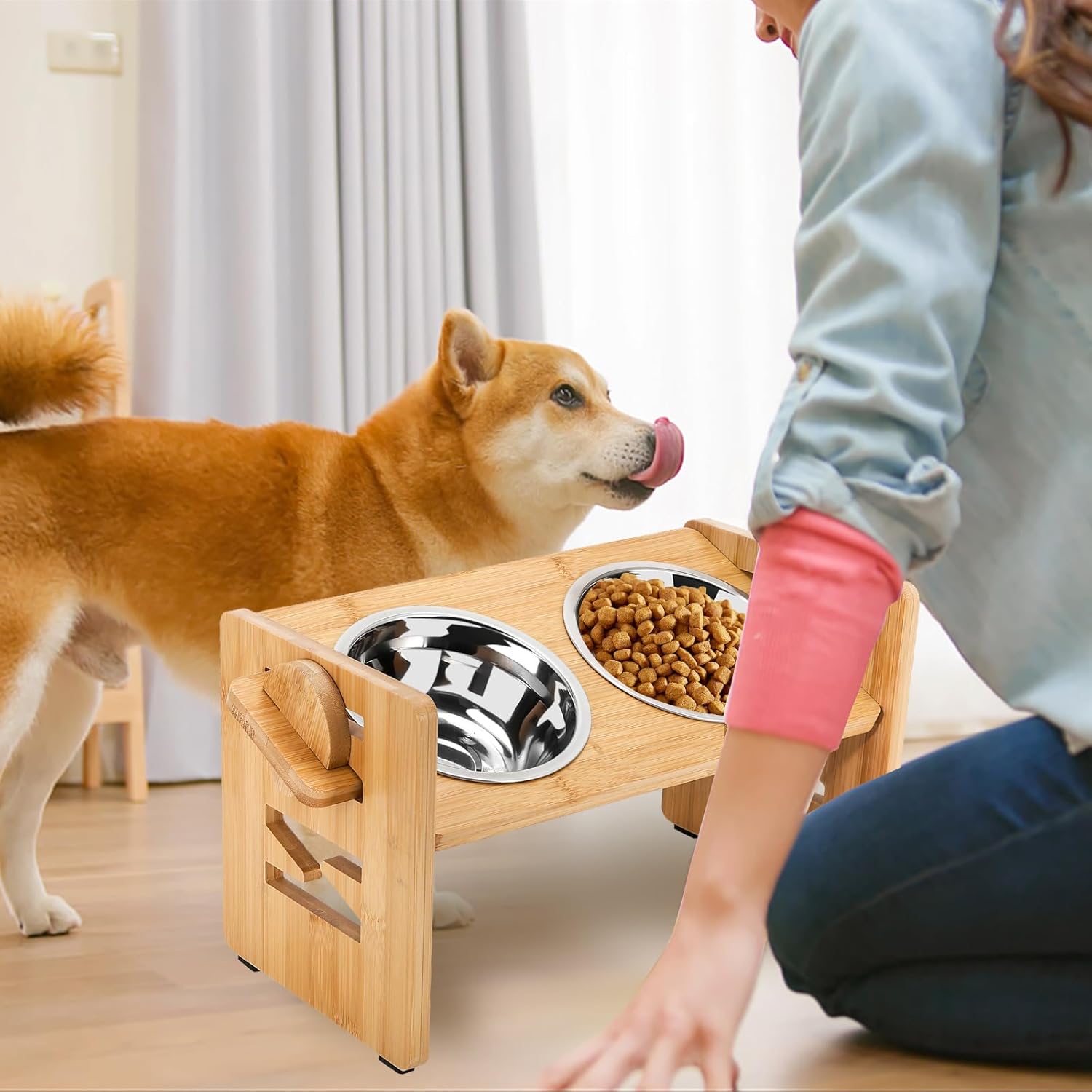 Yikron Cuencos elevados para gatos, cuencos elevados para perros y gatos pequeños, soporte elevado para perros pequeños con 2 cuencos de acero