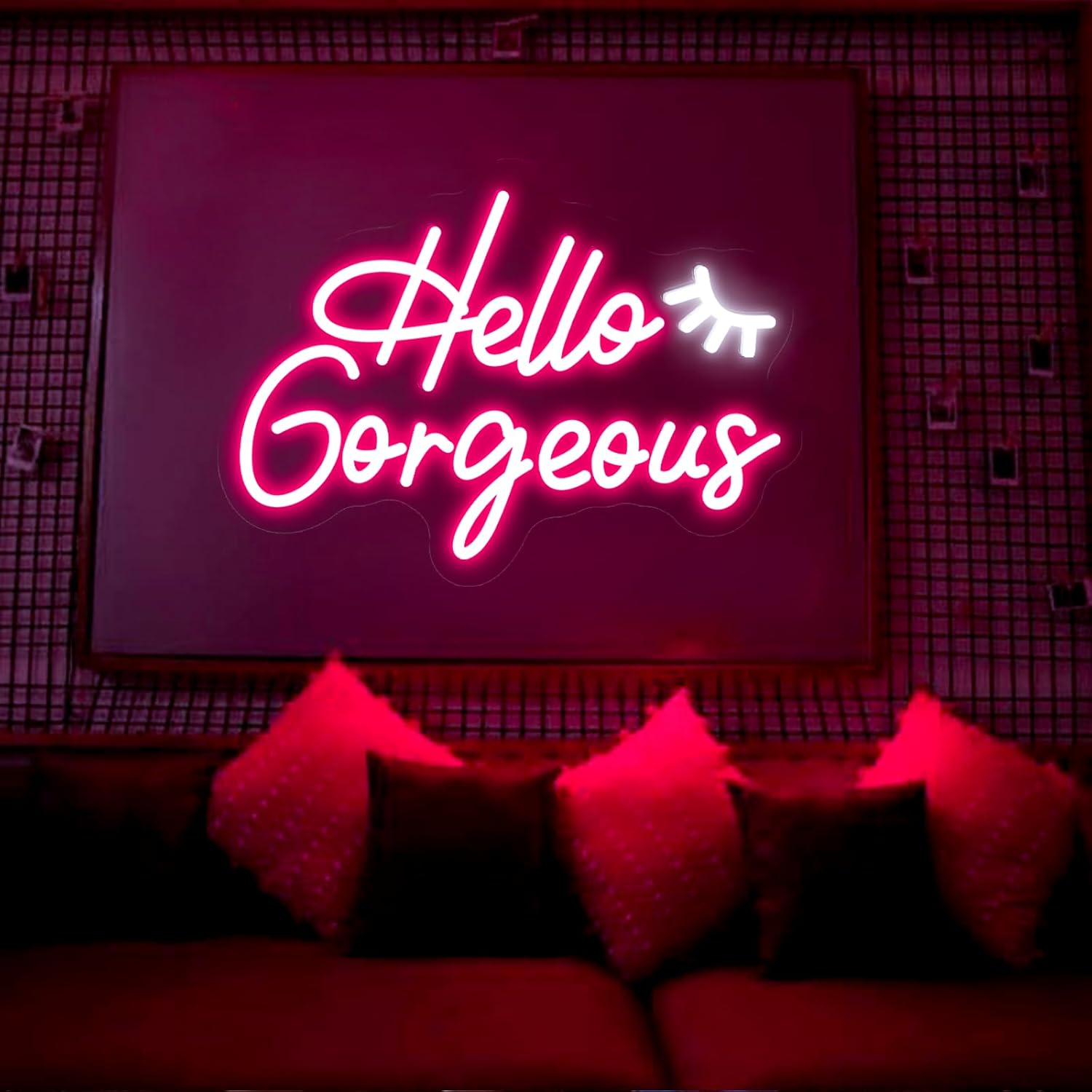 Brochao Letrero de neón LED con texto en inglés “Hello Gorgeous Neon”, para pared, color rosa, para fiesta de cumpleaños, boda, compromiso,
