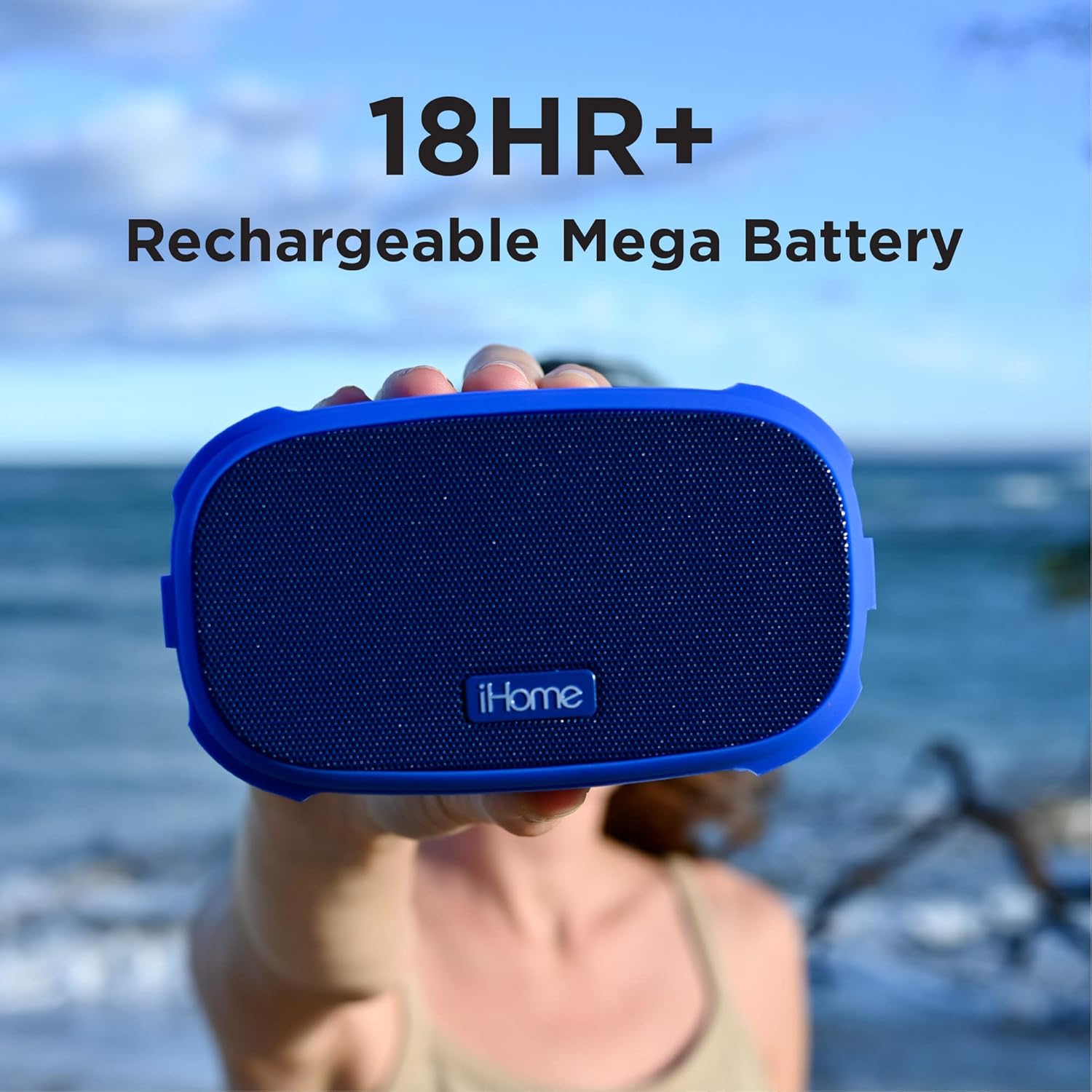 iHome Altavoz Bluetooth con batería de 18 horas de duración, el altavoz portátil es resistente al agua certificado iP46, ideal para acampar,