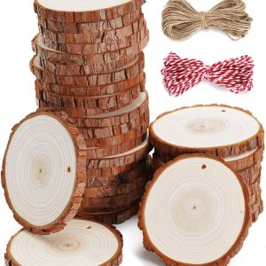 wohohoho 32 piezas de 3.6-4 pulgadas de rebanadas de madera natural, kit de madera para manualidades sin terminar, preperforado con agujero, wohohoho 32 piezas de 3.6-4 pulgadas de rebanadas de madera natural, kit de madera para manualidades sin terminar, preperforado con agujero,
