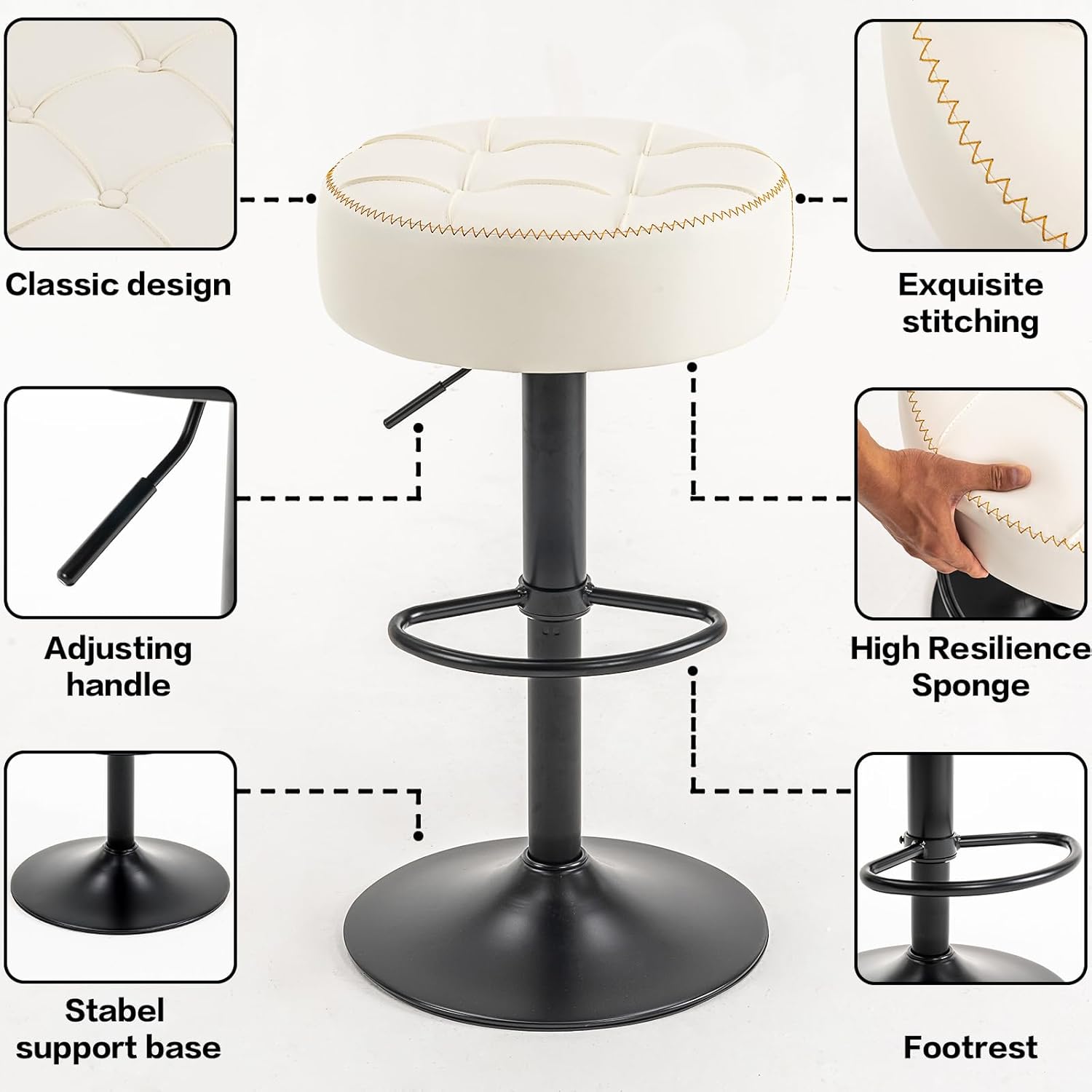 Modernos taburetes circulares giratorios de altura ajustable, silla giratoria de altura de mostrador de 360, cómodo asiento de piel sintética, ideal